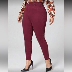 SHEIN Curve High-Waisted Wine Red Jeggings (0XL)